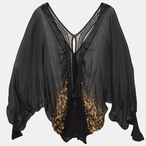 Roberto Cavalli Black Animal Print Long Sleeve Silk Blouse S - Roberto Cavalli - Modalova