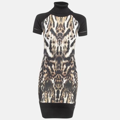 Roberto Cavalli Black Animal Print Knit Turtleneck Sweater Dress S - Roberto Cavalli - Modalova