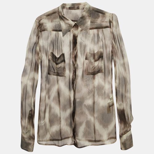 Roberto Cavalli Brown Animal Print Silk Sheer Shirt S - Roberto Cavalli - Modalova