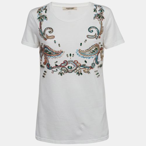 Roberto Cavalli White Crystal Embellished Knit Top M - Roberto Cavalli - Modalova