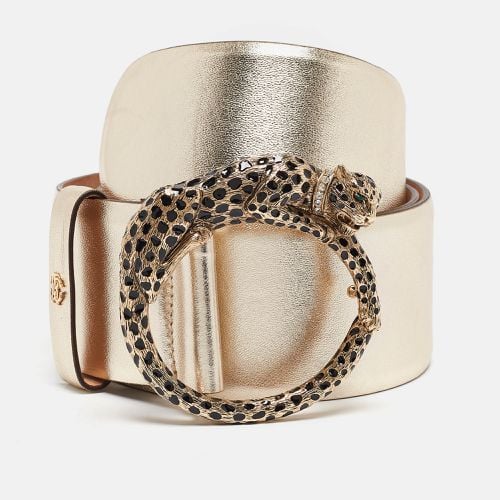 Leather Panther Round Buckle Belt 90CM - Roberto Cavalli - Modalova