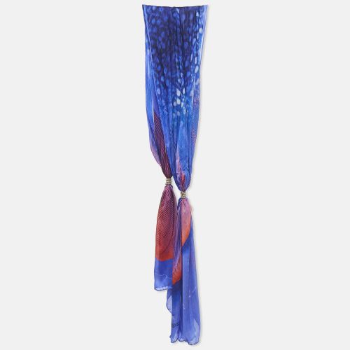Roberto Cavalli Blue Printed Ring Embellished Silk Scarf - Roberto Cavalli - Modalova