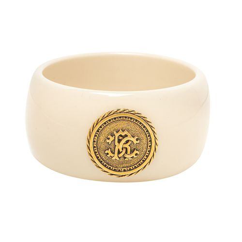 Roberto Cavalli Cream Resin Logo Medallion Wide Bangle Bracelet - Roberto Cavalli - Modalova