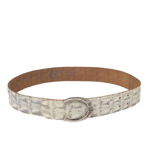 Roberto Cavalli Grey/White Croc Embossed Leather Buckle Belt 85CM - Roberto Cavalli - Modalova