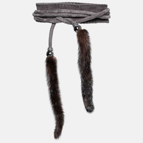 Roberto Cavalli Grey Suede and Mink Fur Wrap Around Waist Belt - Roberto Cavalli - Modalova