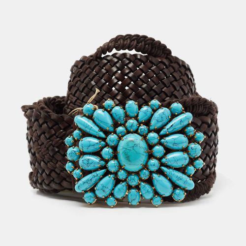 Roberto Cavalli Dark Brown Braided Leather Beaded Embellished Belt - Roberto Cavalli - Modalova