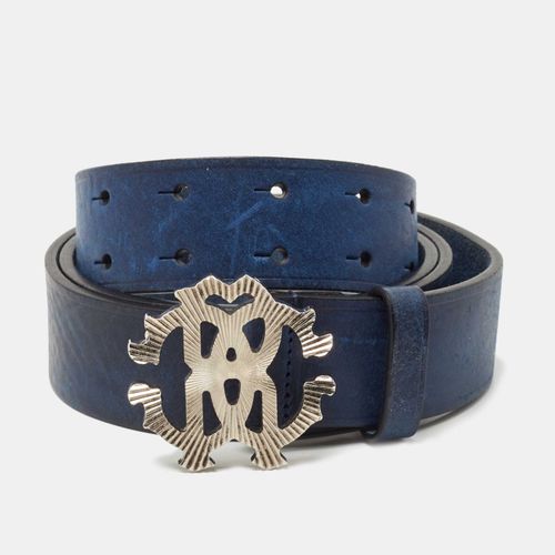 Roberto Cavalli Blue Leather Logo Buckle Belt 105 CM - Roberto Cavalli - Modalova