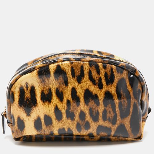 Roberto Cavalli Brown/Black Leopard Print Coated Canvas Cosmetic Pouch - Roberto Cavalli - Modalova