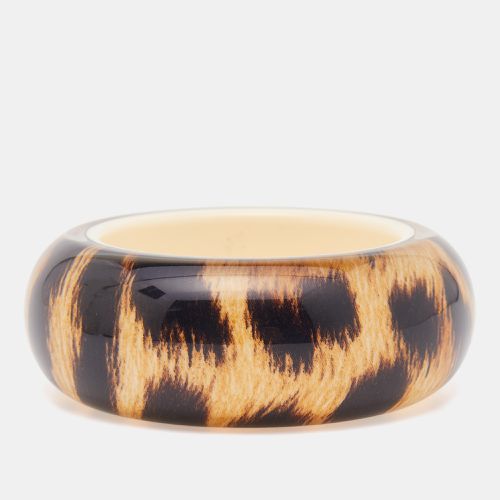 Roberto Cavalli Beige/Black Resin Leopard Print Wide Bangle Bracelet - Roberto Cavalli - Modalova