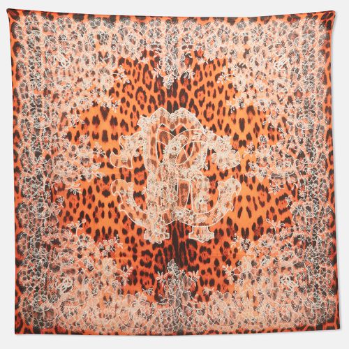 Roberto Cavalli Orange Animal and Floral Lace Print Silk Scarf - Roberto Cavalli - Modalova