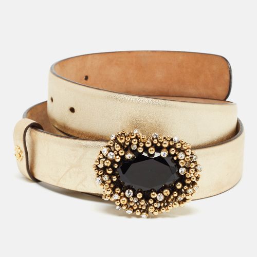 Roberto Cavalli Gold Leather Crystal Embellished Buckle Belt 100 CM - Roberto Cavalli - Modalova