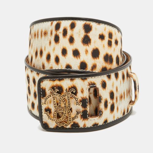 Roberto Cavalli Beige Leaopard Print Canvas RC Logo Waist Belt 95CM - Roberto Cavalli - Modalova