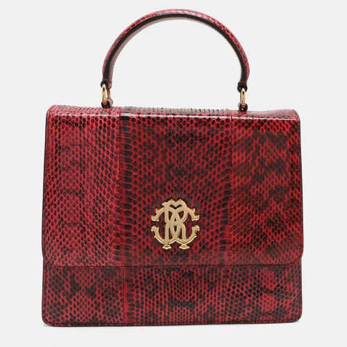 Roberto Cavalli Burgundy/Black Watersnake Top Handle Bag - Roberto Cavalli - Modalova