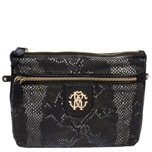 Roberto Cavalli Black Perforated Leather Pouch - Roberto Cavalli - Modalova