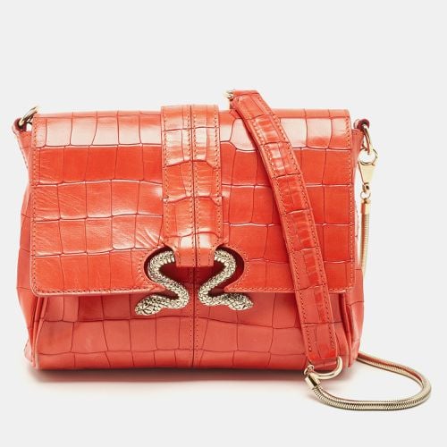 Roberto Cavalli Red Crocodile Embossed Leather Serpenti Flap Chain Bag - Roberto Cavalli - Modalova