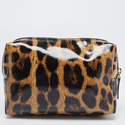 Roberto Cavalli Brown/Black Leopard Print Patent Leather Cosmetic Pouch - Roberto Cavalli - Modalova