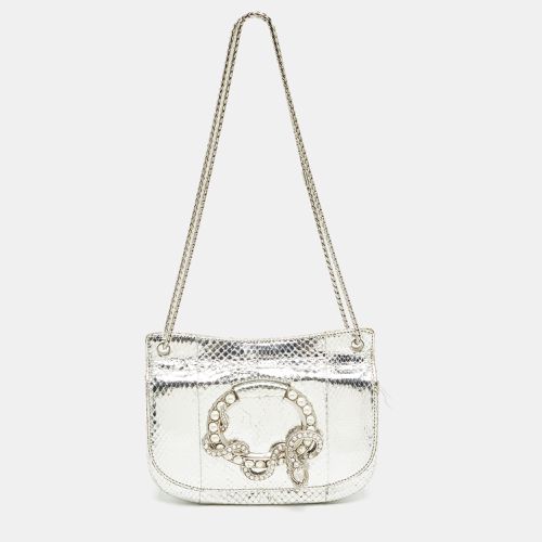 Roberto Cavalli Silver Laminated Snakeskin Leather Embellished Shoulder Bag - Roberto Cavalli - Modalova