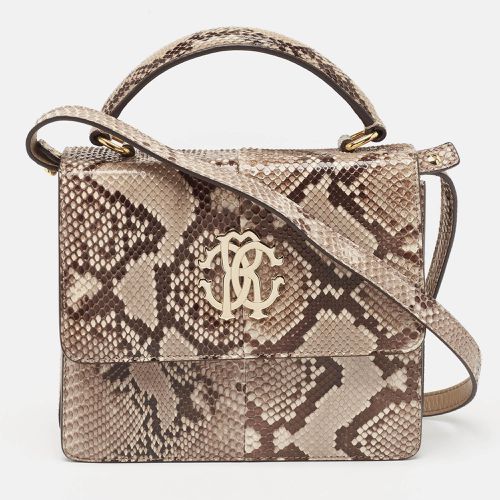 Roberto Cavalli Brown/Beige Python RC Flap Top Handle Bag - Roberto Cavalli - Modalova