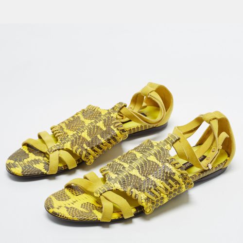 Size 38 /Black Python Leather and Suede Ankle Strap Flats - Roberto Cavalli - Modalova