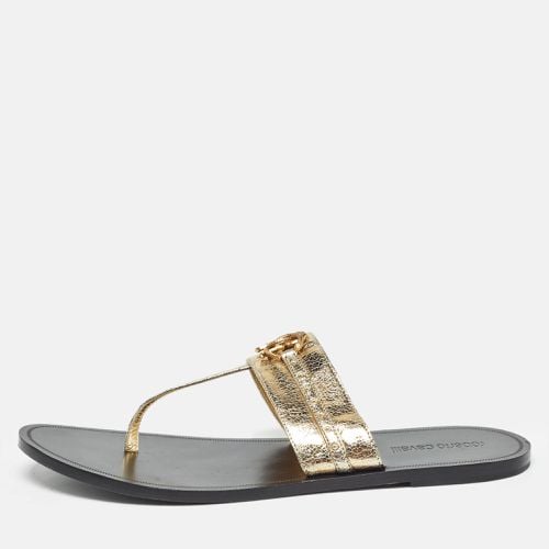 Roberto Cavalli Gold Crackled Leather Flat Slides Size 40 - Roberto Cavalli - Modalova