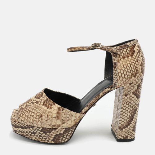 Roberto Cavalli Beige/Brown Python Platform Ankle Strap Sandals Size 40 - Roberto Cavalli - Modalova