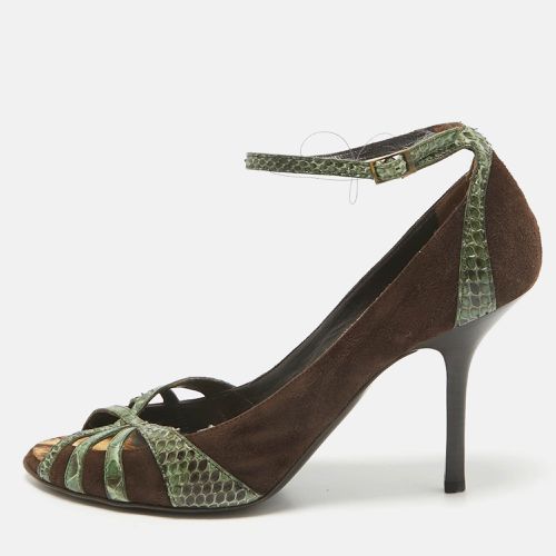 Roberto Cavalli Brown Python Leather and Suede Peep Toe Pumps Size 39 - Roberto Cavalli - Modalova