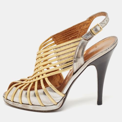 Roberto Cavalli Silver/Gold Leather Strappy Slingback Sandals Size 37.5 - Roberto Cavalli - Modalova