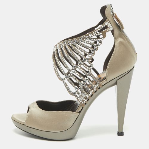 Roberto Cavalli Grey Satin Embellished Crystal Embellished Ankle Strap Sandals Size 36 - Roberto Cavalli - Modalova