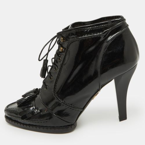 Roberto Cavalli Black Patent Leather Fringe Ankle Length Boots Size 39 - Roberto Cavalli - Modalova