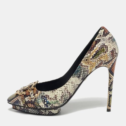 Roberto Cavalli Size 41 Multicolor Python Embossed Leather Pointed Toe Platform Pumps - Roberto Cavalli - Modalova