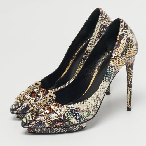 Size 41 Python Embossed Leather Pointed Toe Platform Pumps - Roberto Cavalli - Modalova