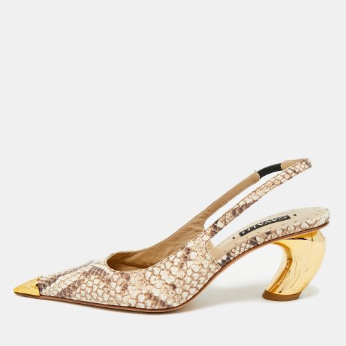 Size 38 Two Tone Python Embossed Leather Pointed Toe Slingback Pumps - Roberto Cavalli - Modalova