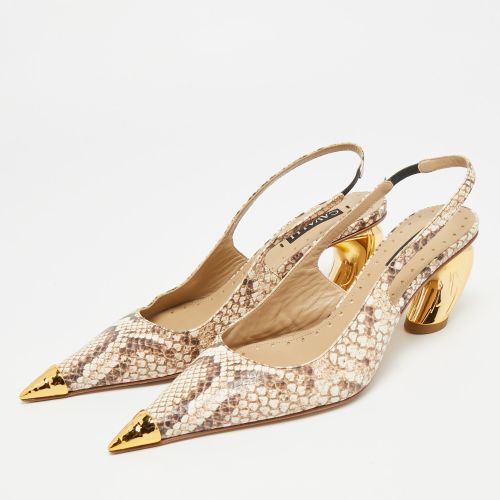 Size 38 Two Tone Python Embossed Leather Pointed Toe Slingback Pumps - Roberto Cavalli - Modalova