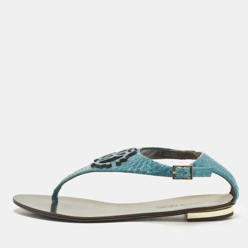 Size 37 Python Embossed Leather Thong Flats - Roberto Cavalli - Modalova