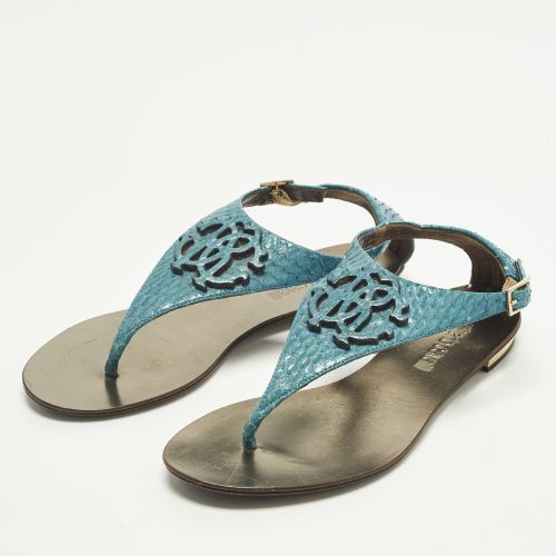 Size 37 Python Embossed Leather Thong Flats - Roberto Cavalli - Modalova