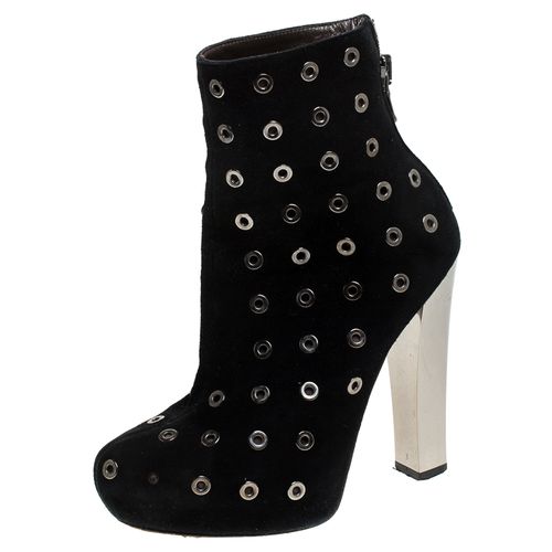 Roberto Cavalli Black Eyelet Suede Platform Ankle Boots Size 36.5 - Roberto Cavalli - Modalova