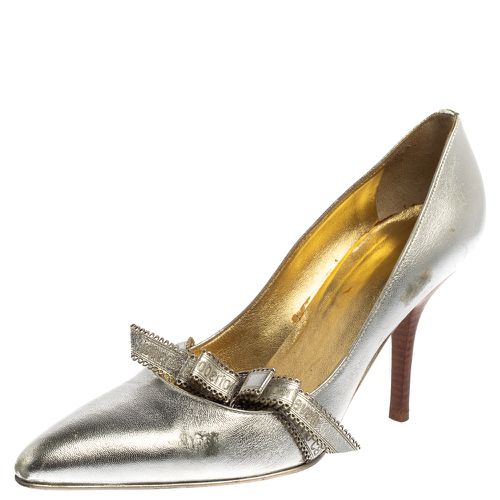 Roberto Cavalli Silver Leather Slip On Pointed Toe Pumps Size 38 - Roberto Cavalli - Modalova