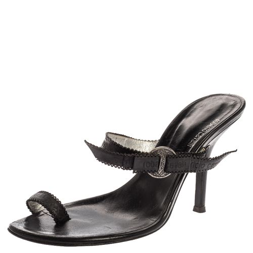 Roberto Cavalli Black Leather Toe Ring Sandals Size 37 - Roberto Cavalli - Modalova