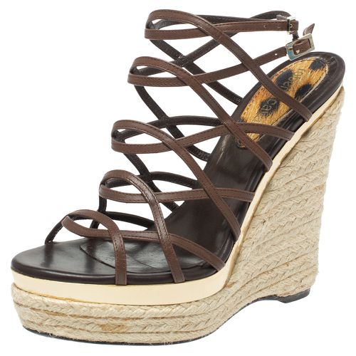 Roberto Cavalli Brown Leather Wedge Platform Espadrille Strappy Sandals Size 35 - Roberto Cavalli - Modalova