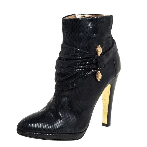 Roberto Cavalli Black Nubuck Ankle Boots Size 40.5 - Roberto Cavalli - Modalova