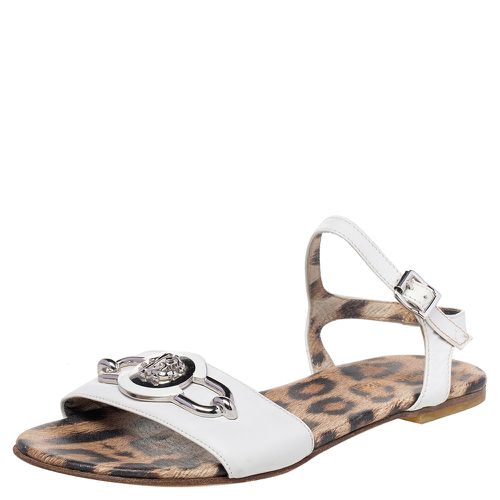 Roberto Cavalli White Leather Embellished Flat Sandals Size 37 - Roberto Cavalli - Modalova