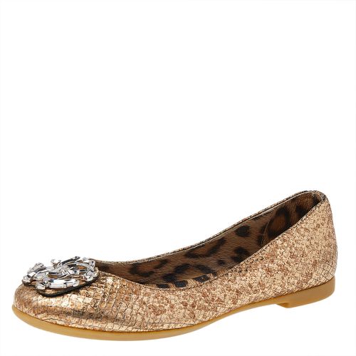 Roberto Cavalli Metallic Gold Python Embossed Leather Logo Embellished Ballet Flats Size 36 - Roberto Cavalli - Modalova