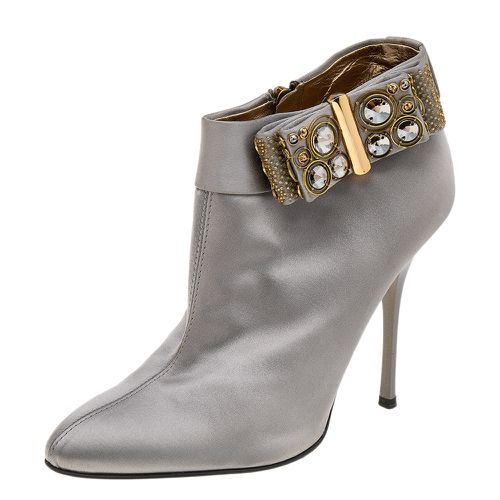 Roberto Cavalli Grey Satin Bow Embellished Ankle Length Boots Size 38 - Roberto Cavalli - Modalova