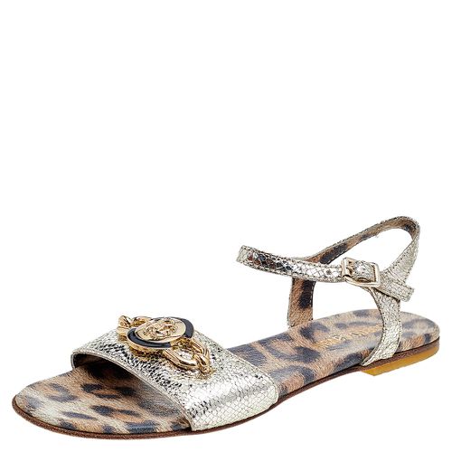 Roberto Cavalli Metallic Gold Leather Flat Sandals Size 35 - Roberto Cavalli - Modalova