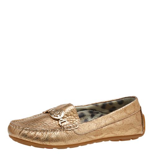 Roberto Cavalli Metallic Gold Iridescent Effect Leather Embellished Slip On Loafers Size 39 - Roberto Cavalli - Modalova