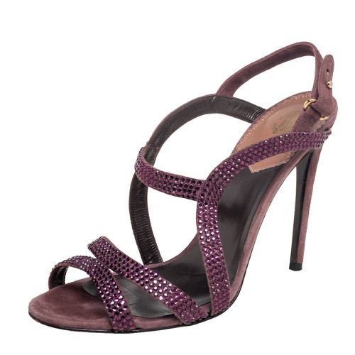 Roberto Cavalli Purple Suede Crystal Embellished Strappy Sandals Size 40 - Roberto Cavalli - Modalova