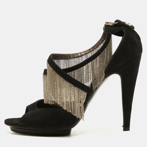 Roberto Cavalli Black Suede Chain Embellished Ankle Strap Sandals Size 37 - Roberto Cavalli - Modalova