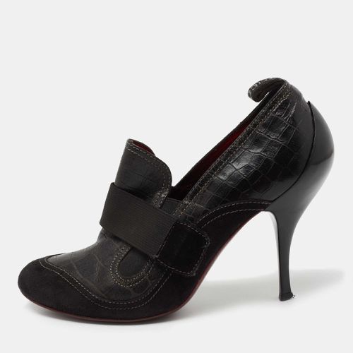 Roberto Cavalli Black Croc Embossed Leather and Suede Ankle Length Booties Size 37 - Roberto Cavalli - Modalova