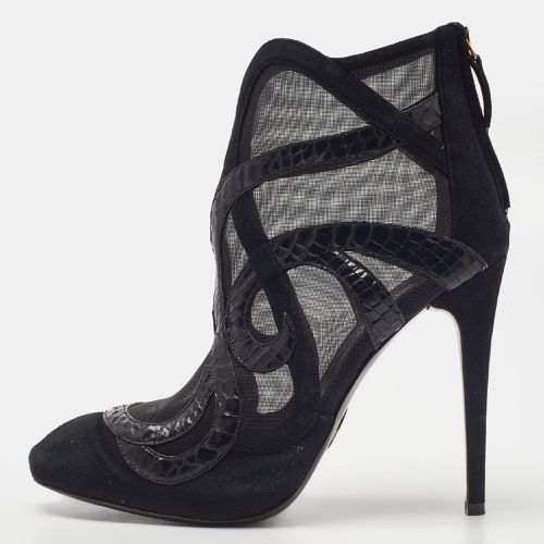 Roberto Cavalli Black Python, Suede and Mesh Ankle Booties Size 39 - Roberto Cavalli - Modalova