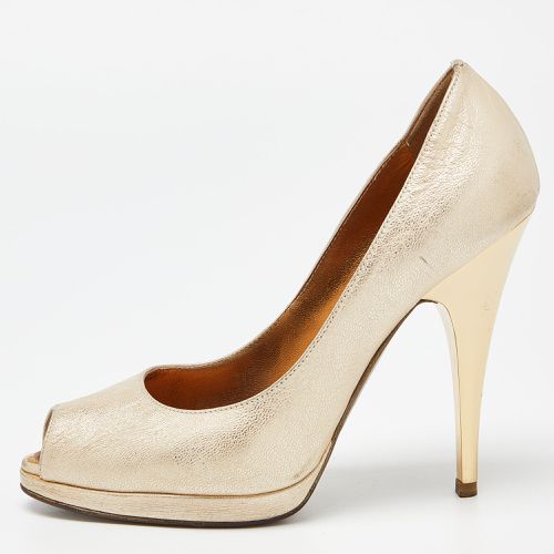 Roberto Cavalli Metallic Gold Leather Peep Toe Pumps Size 37 - Roberto Cavalli - Modalova